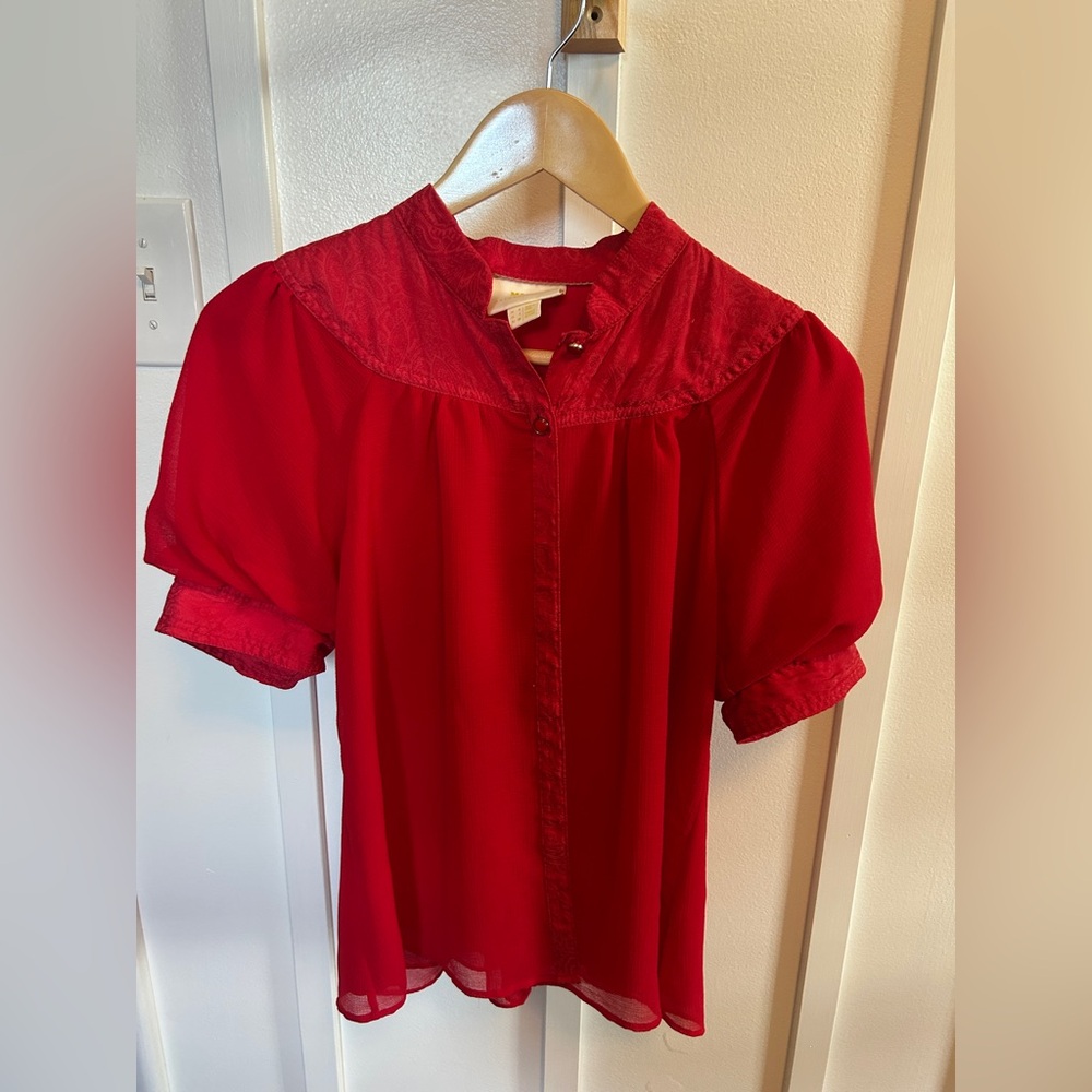 Red Anthropologie blouse